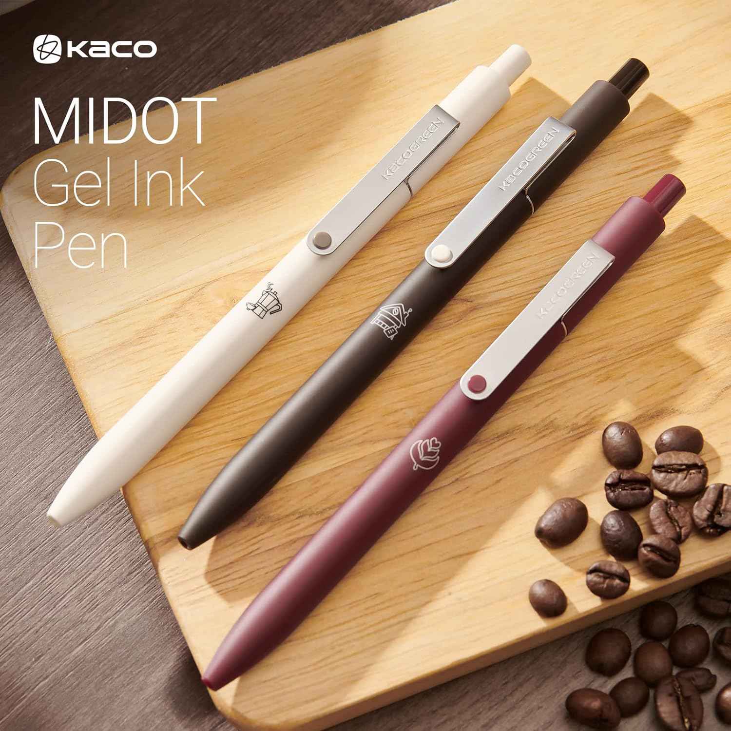 Kaco MIDOT Gel Pens 0.5mm Fine Point Black Ink Aesthetic 3 Pack - TTpen