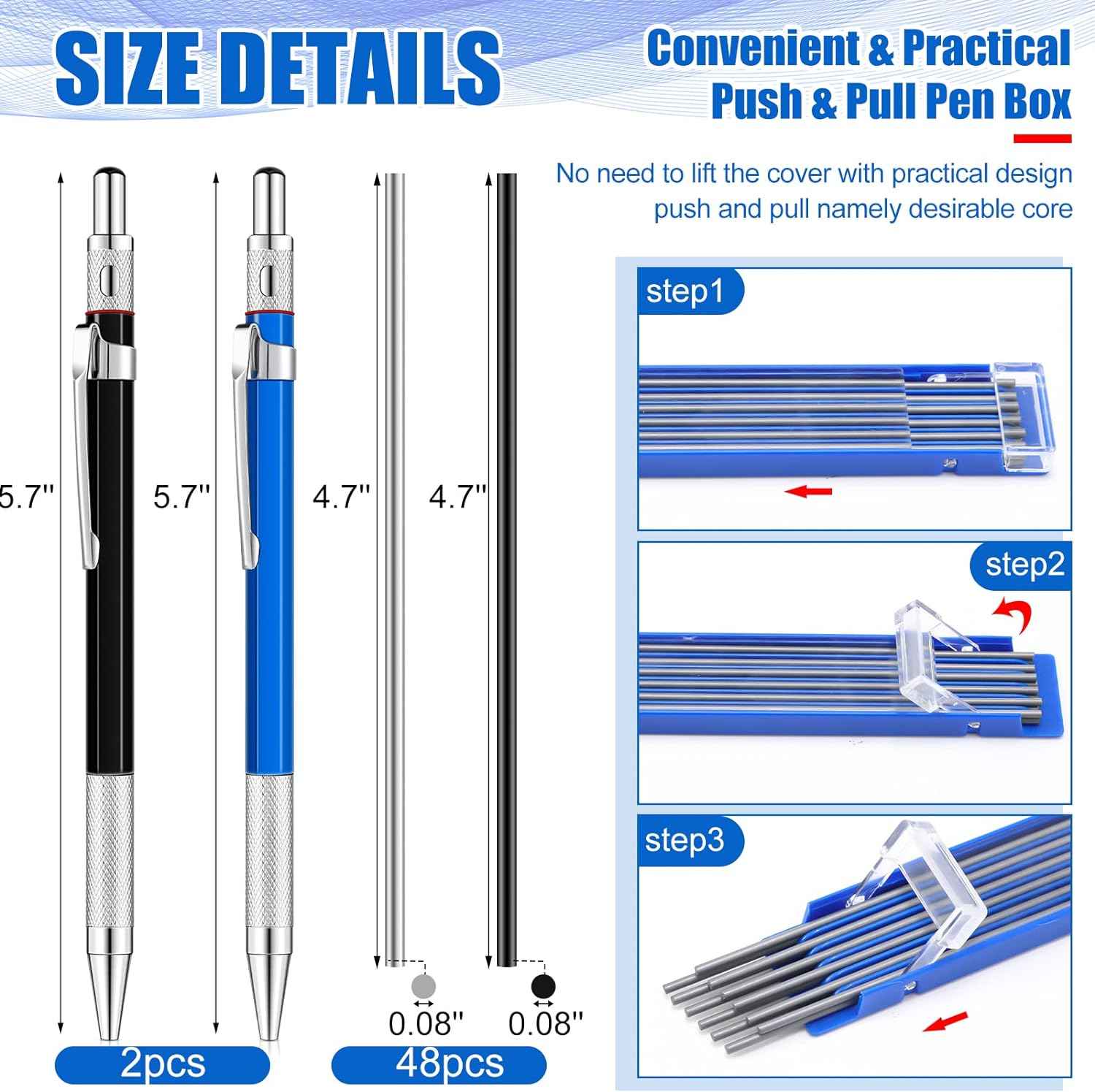 2Pcs Welders Mechanical Pencils with 48PCS Round Refills - TTpen