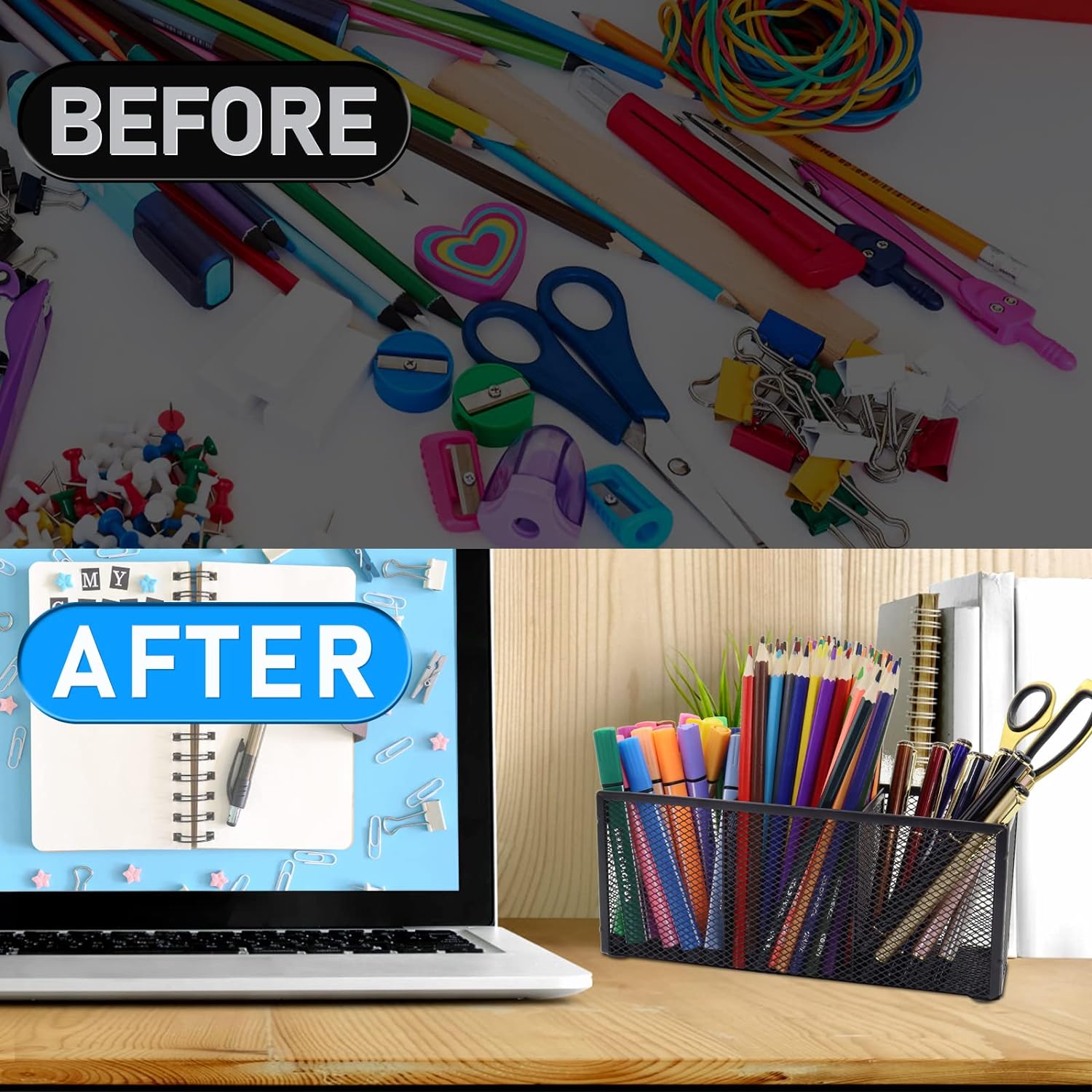 Black Mesh Pen Pencil Holder,Small Metal Desk Organizer