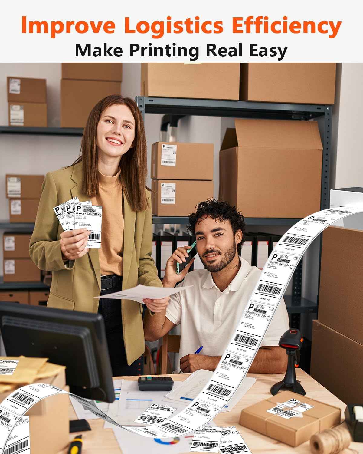 Phomemo 4x6 Inch Thermal Direct Shipping Label,Fan-Fold 500 Labels - TTpen