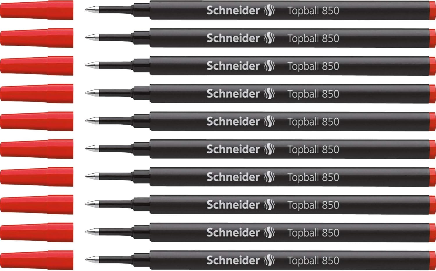 Schneider Topball 850 Rollerball Refills,0.5mm,10 Pack Red