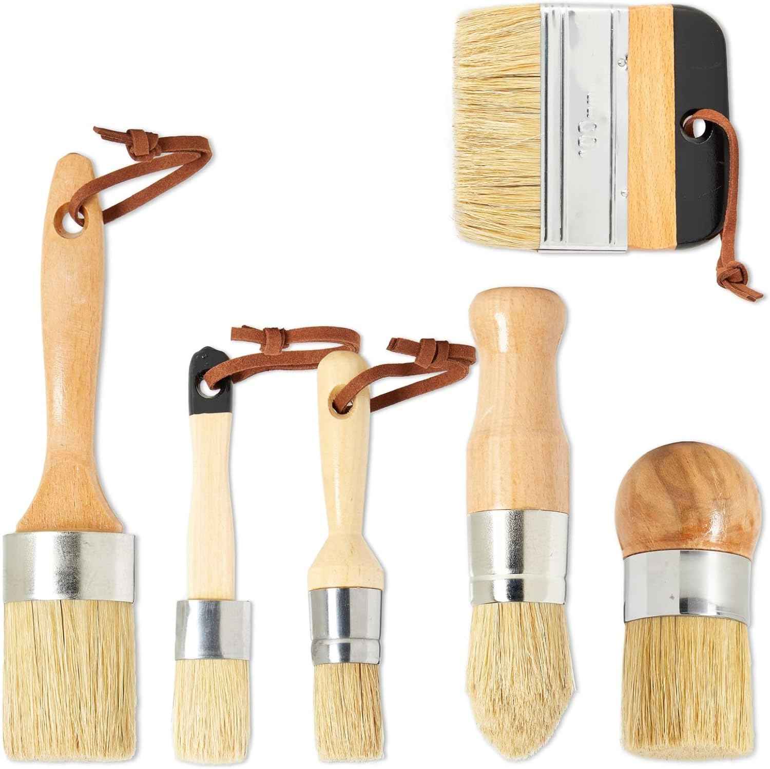 6 Pieces Chalk Wax Paint Brushes Set Boar Bristle - TTpen