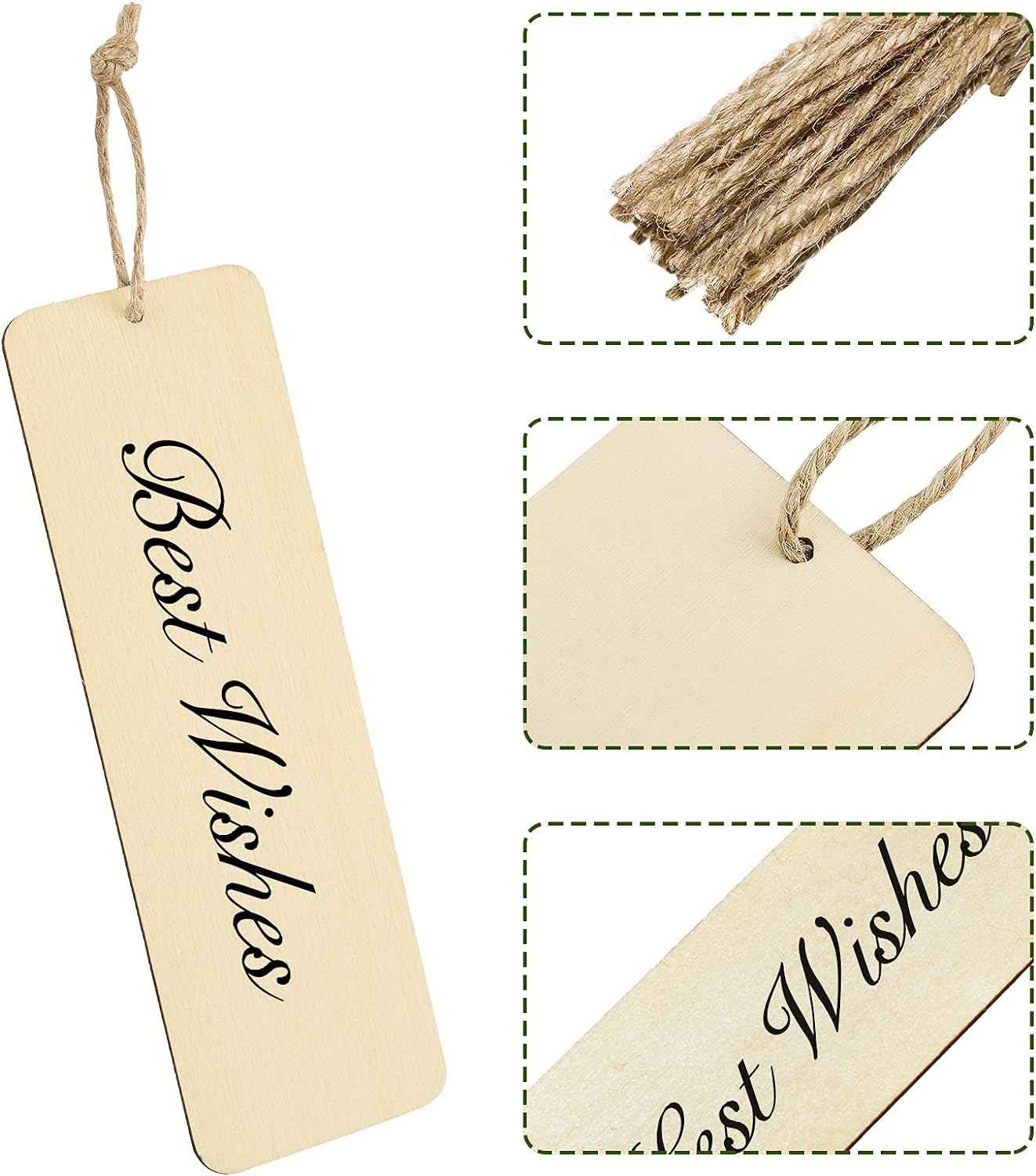 36 Unfinished Wood Blank Bookmarks Hanging Tags with Holes and Ropes 6 x 2 Inch - TTpen