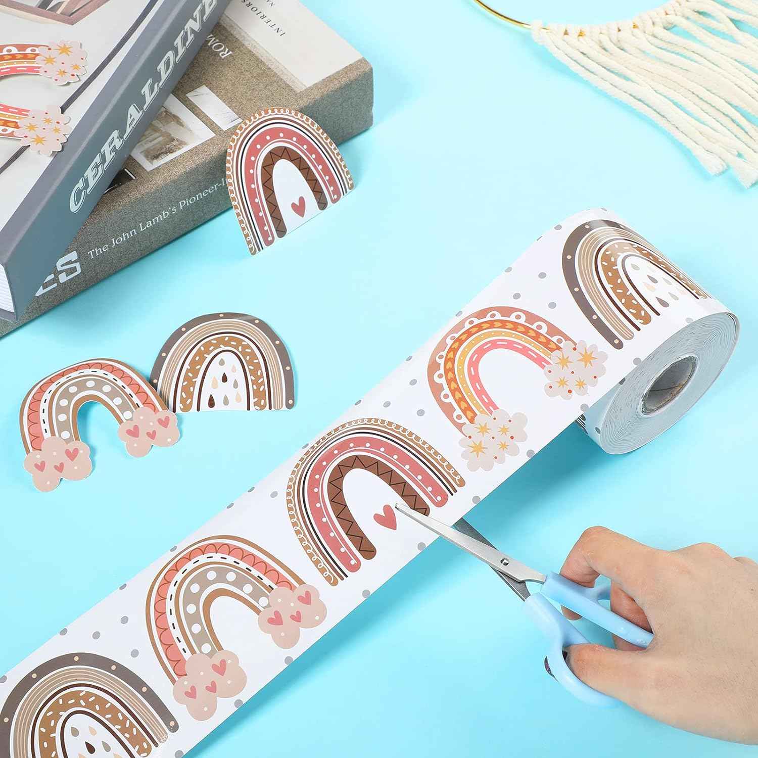 Boho Bulletin Board Rainbow Straight Borders with Polka Dots 65 Feet - TTpen