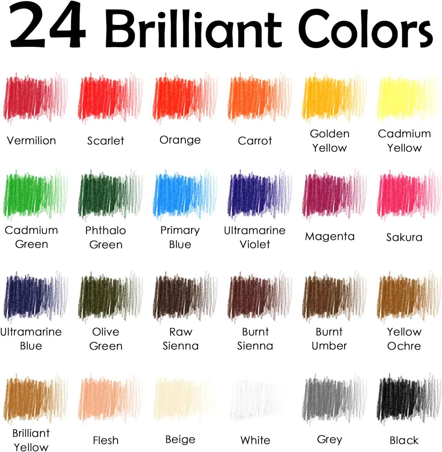 KALOUR 24 Premium Colored Charcoal Pencils Drawing Set - TTpen