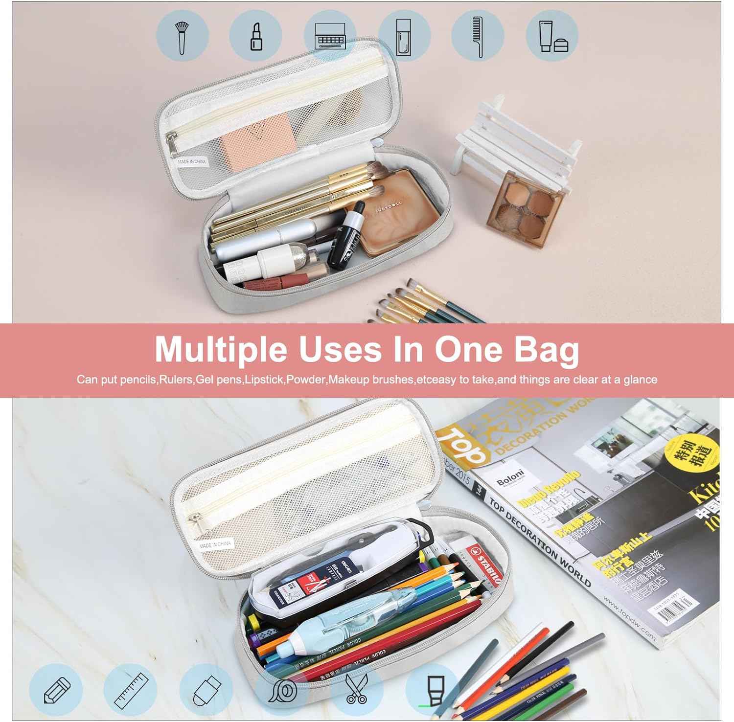 AddFun Large Capacity Pen Case,Pencil Pouch with Zipper - TTpen