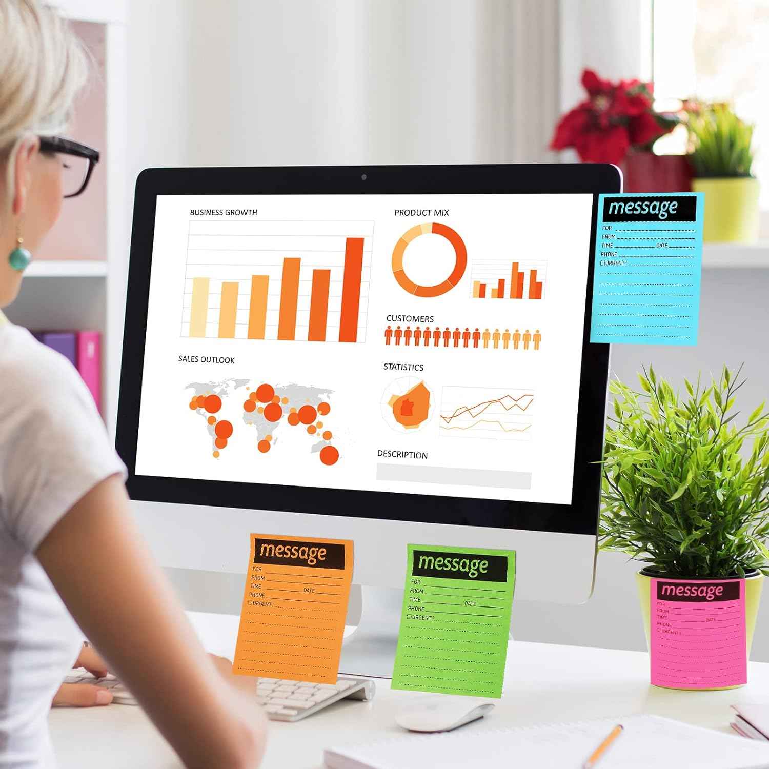 9pcs Telephone Message Sticky Notes Pads 4 x 5 Inch (Fluorescent Colors) - TTpen