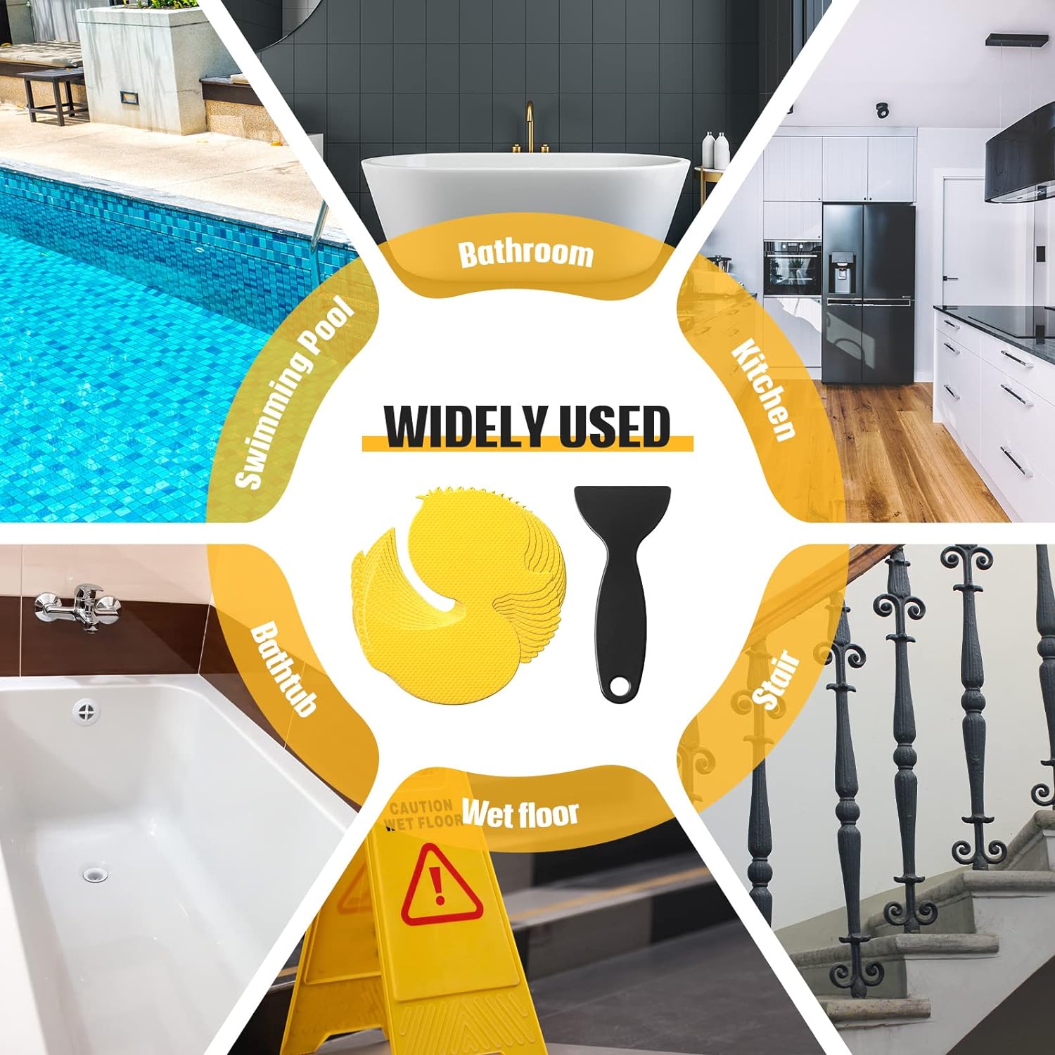 24Pcs Bathtub Non Slip Stickers Yellow Duck for Kids Safety with Scraper