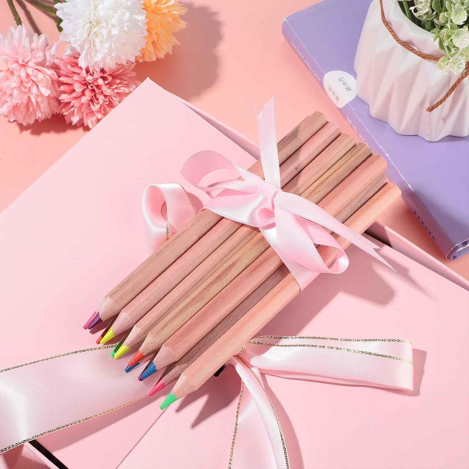 12pcs Neon 6 Color Highlighter Pencils with Wooden Sharpener - TTpen