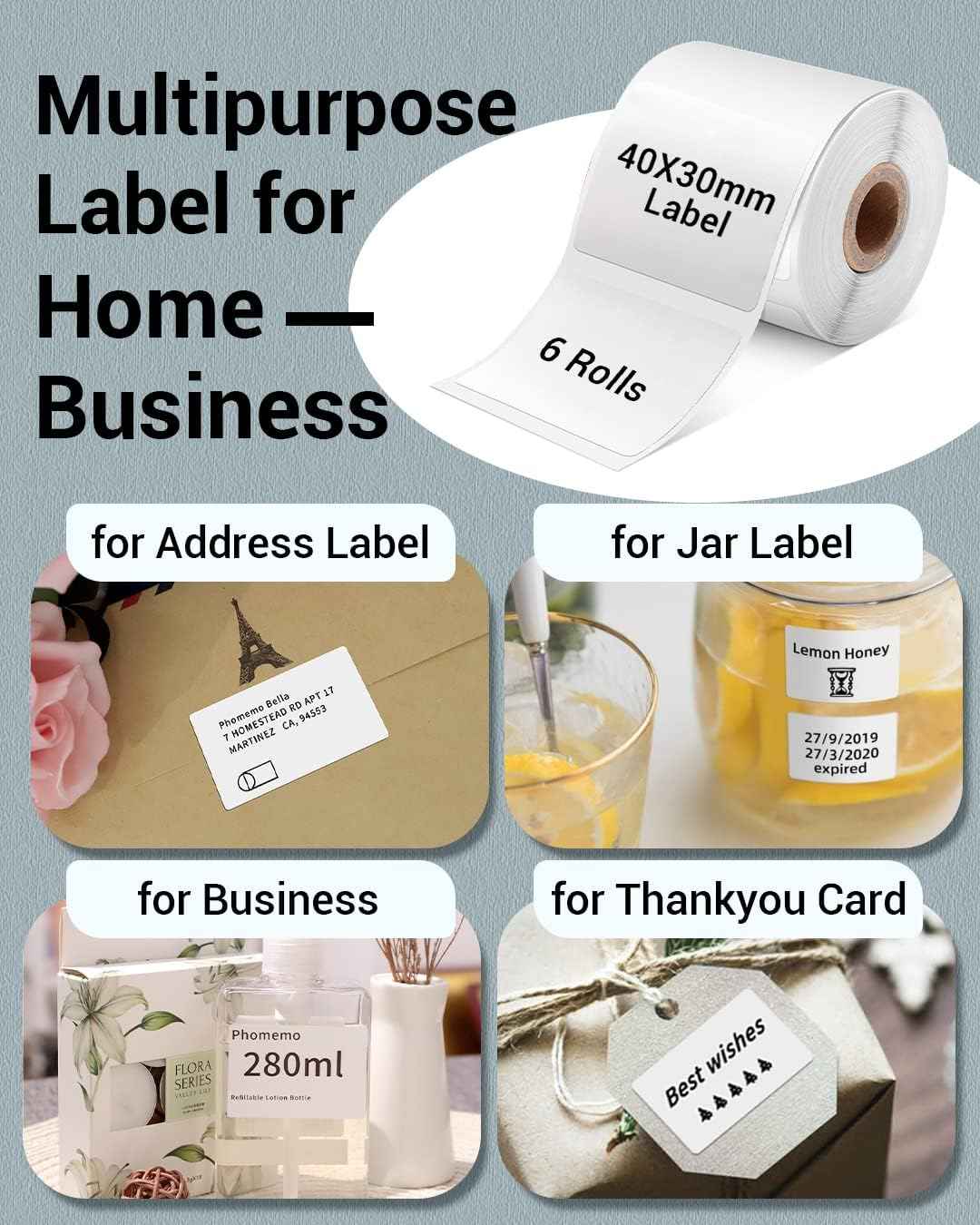 Phomemo M110/M120/M200/M220 Thermal Paper 40x30mm Labels White - TTpen