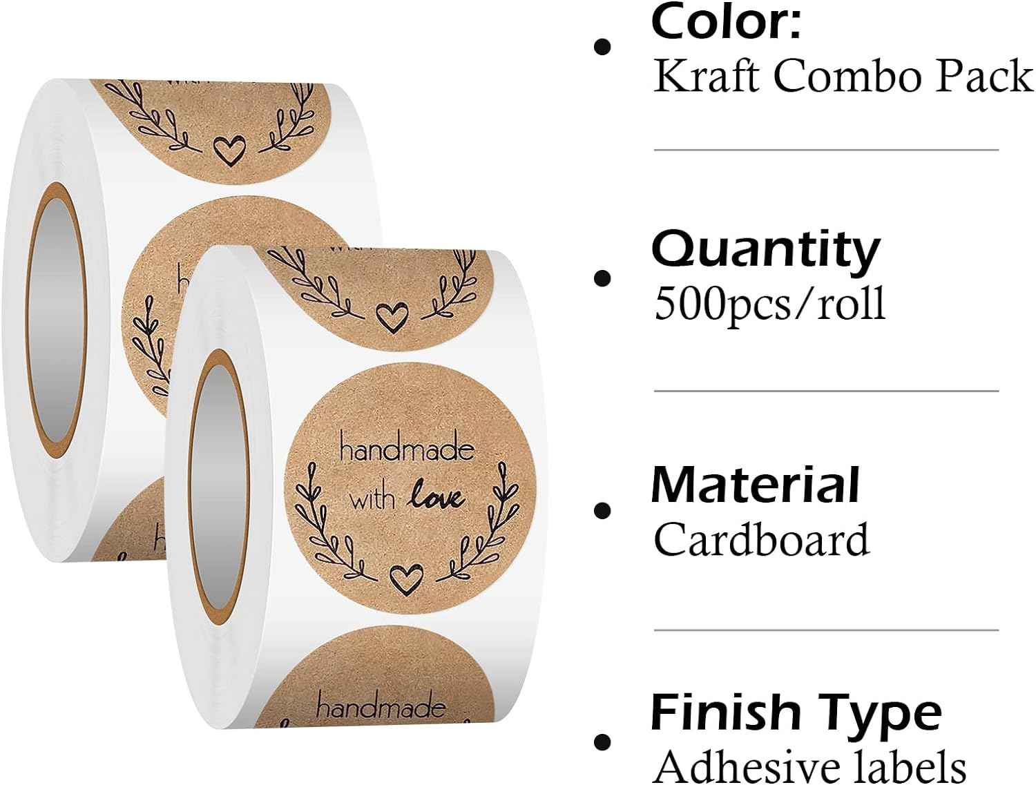 1000Pcs Kraft Sticker Paper Adhesive Labels Handmade with Love Stickers 1 Inch - TTpen