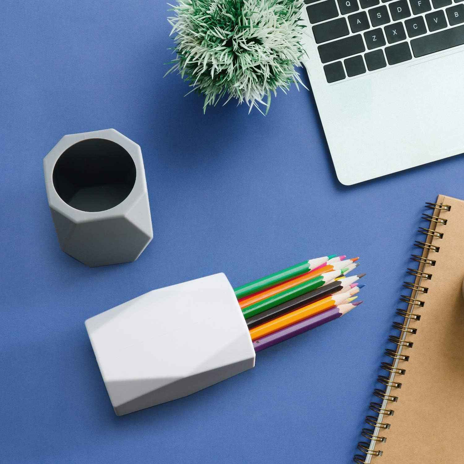 2 Pieces Silicone Pencil Holder for Desk,Geometric Makeup Brush Holder - TTpen