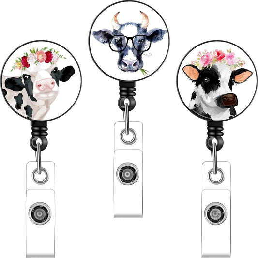 3Pcs Cow Retractable Badge Reel Holder for Nurse Doctor Teacher Student - TTpen