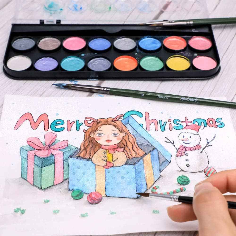 MONT MARTE Metallic Watercolor Pearl Paint Set,16 Colors,1 Paint Brush - TTpen