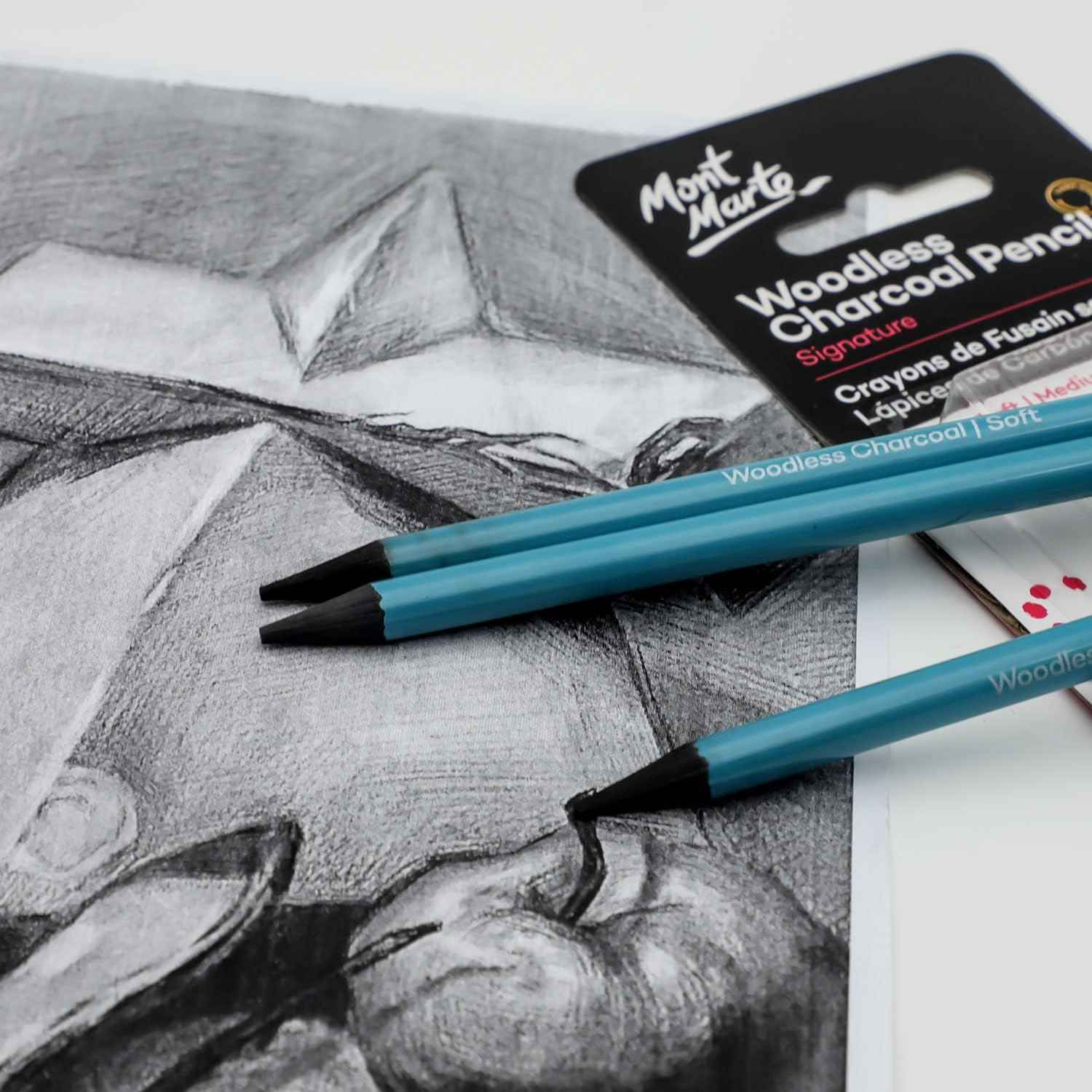 Mont Marte Woodless Charcoal Pencils,3 Piece,Soft,Medium and Hard - TTpen