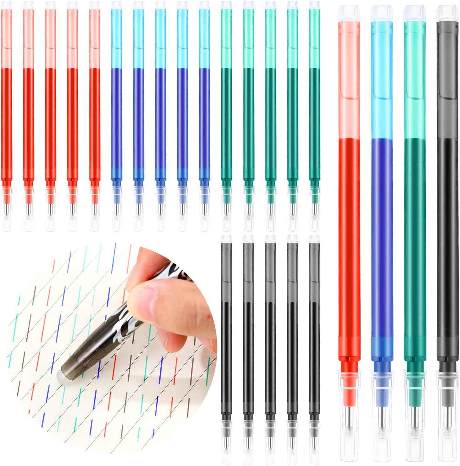 24pcs Erasable Gel Ink Pen Refills Point 0.7 mm (Black,Red,Green,Blue) - TTpen