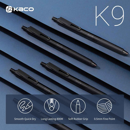 Kaco K9 Retractable Gel Pens Black Ink 0.5mm Fine Point,10 Pack - TTpen