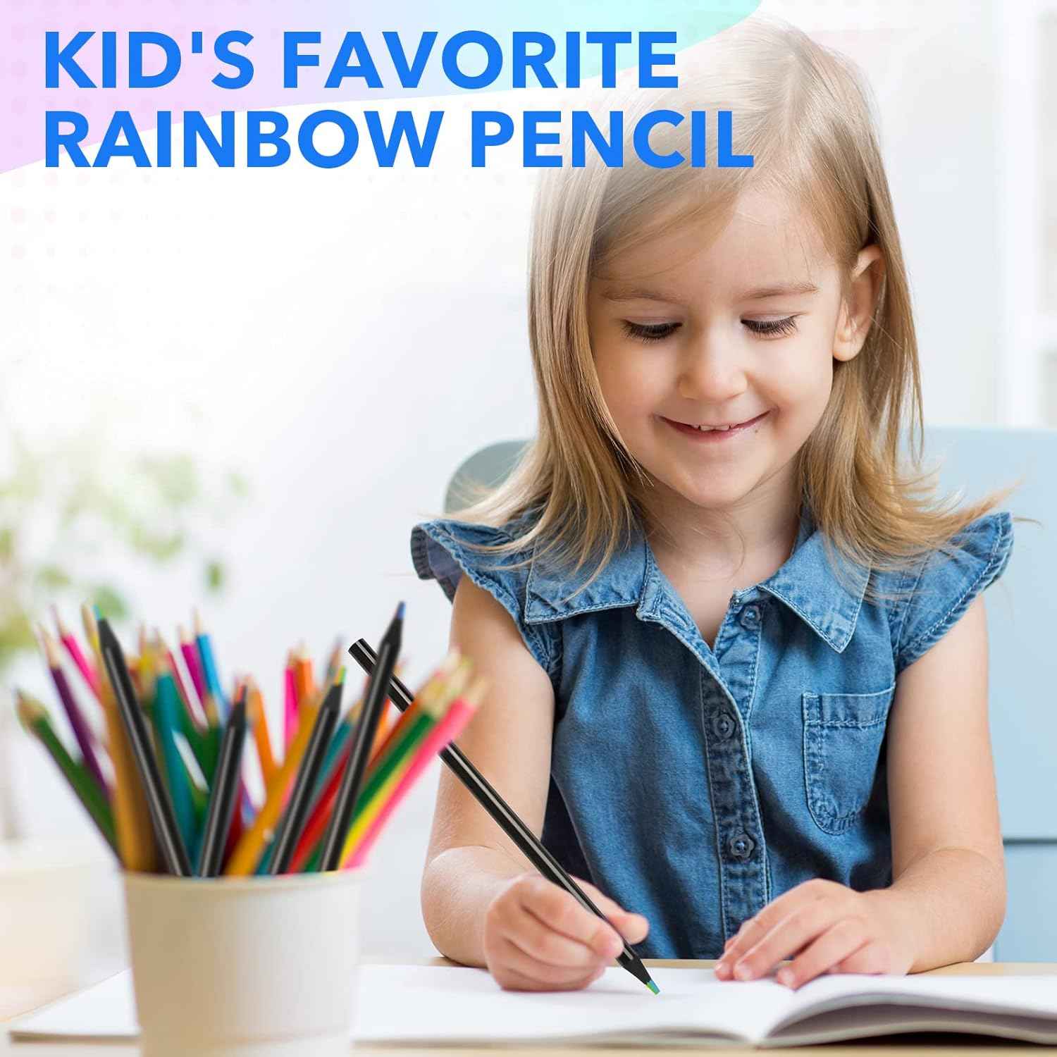 12PCS Black Wooden 7IN1 Rainbow Colored Art Drawing Pencils - TTpen