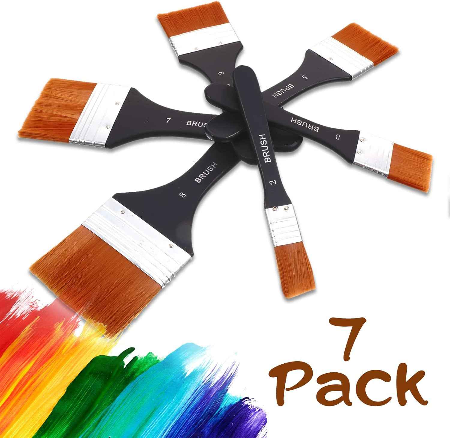 7 Size Artist Wide Flat Paint Brushes Set