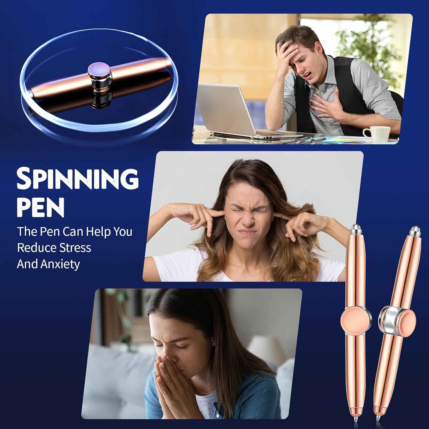 2Pcs Fidget Spinning Pen with LED Light Stress Reducer Ballpoint Pen - TTpen
