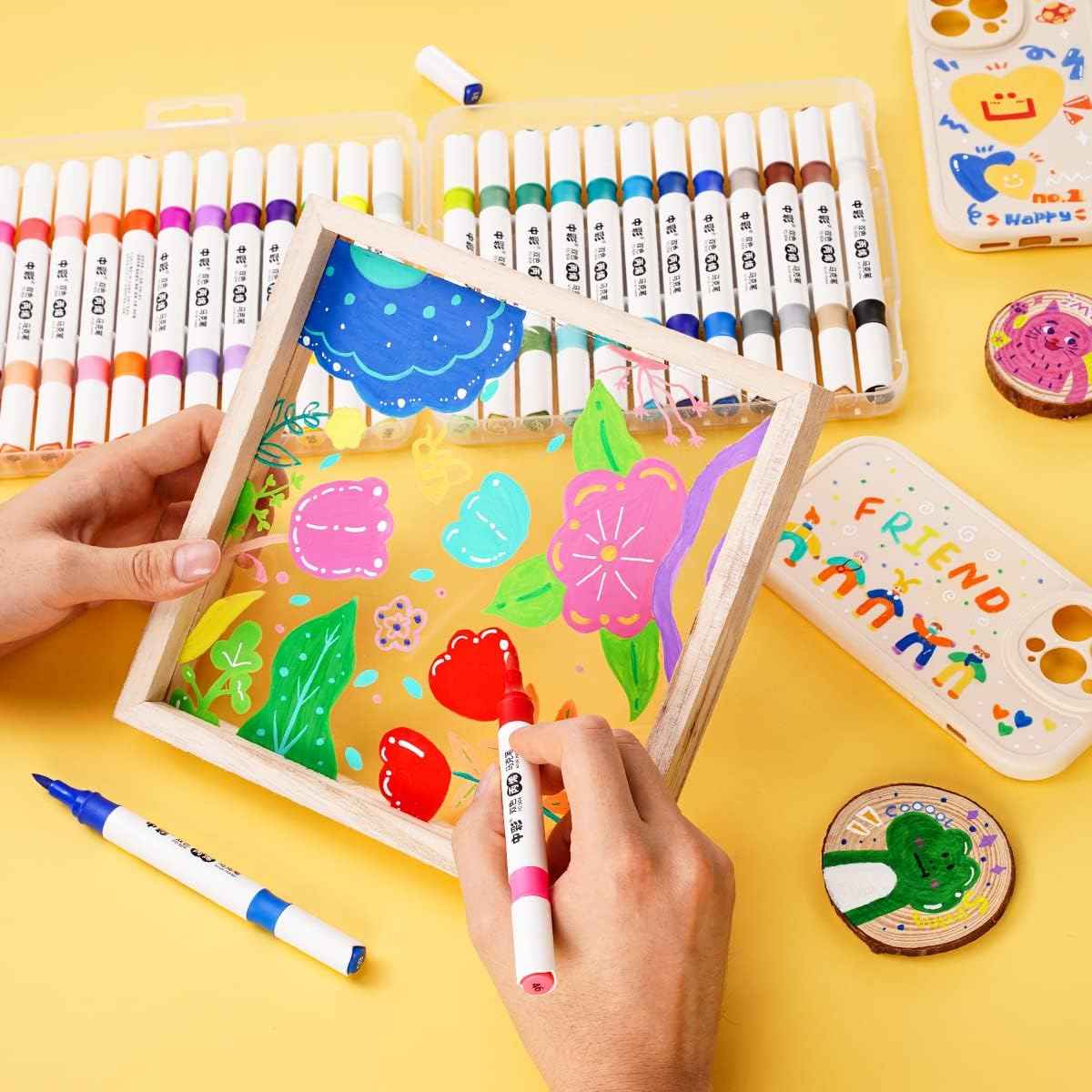 48 Colors Acrylic Paint Markers,24PCS Dual Colors Brush Paint Pens - TTpen