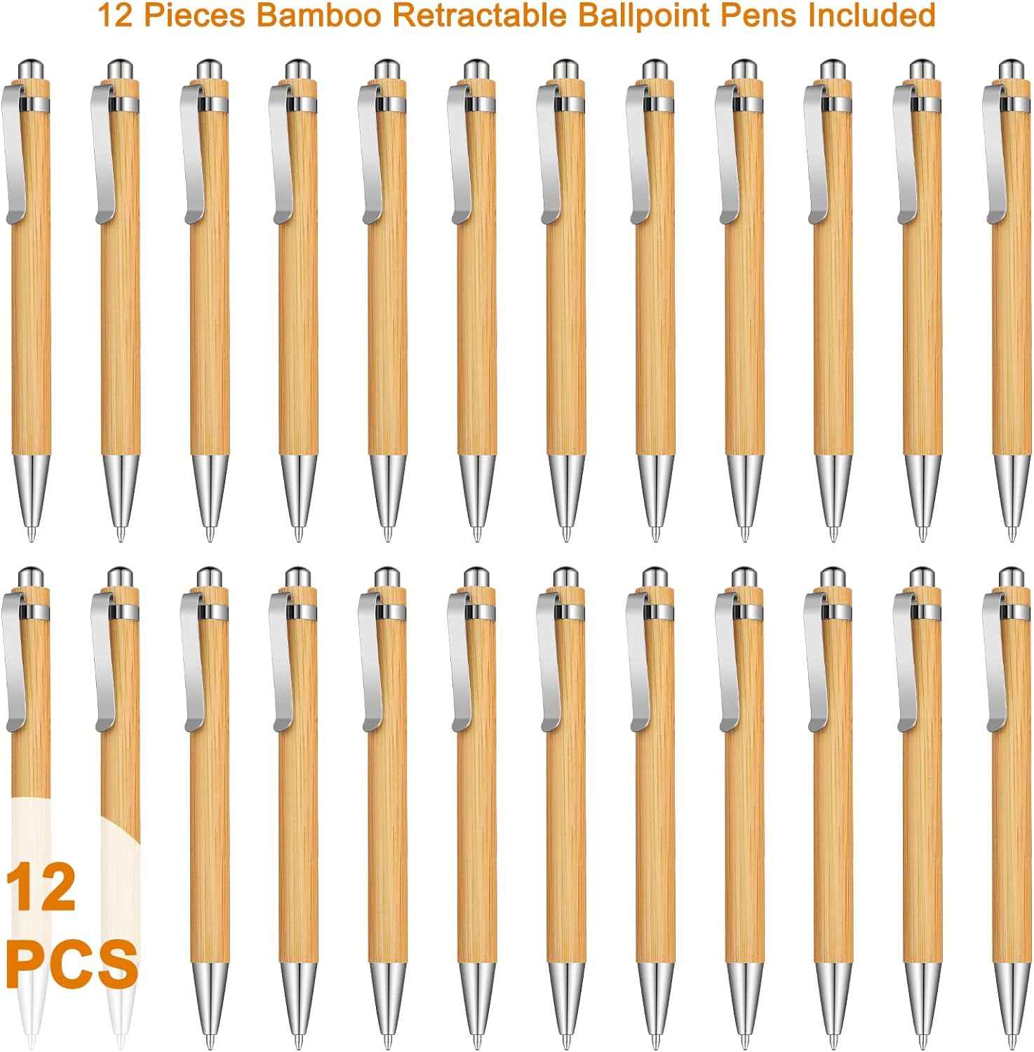 Bamboo Wooden Retractable Ballpoint Pen Black Ink 1 mm Pens 12/24/36 Pack - TTpen