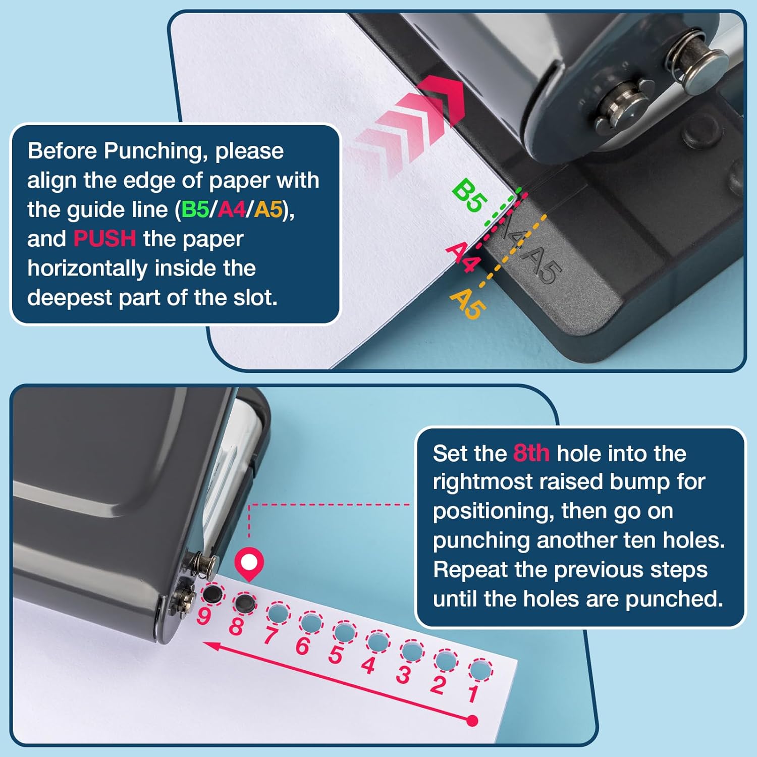 10-Hole Paper Punch Binding Machine for Planner A4/A5/B5 Book