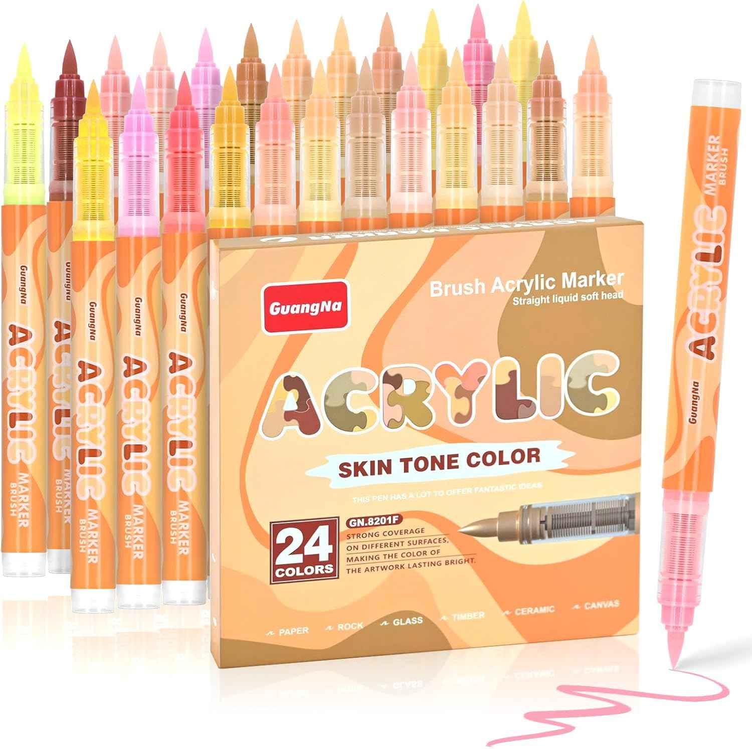 Guangna Soft Brush Acrylic Art Markers,24 Color Skin Tones