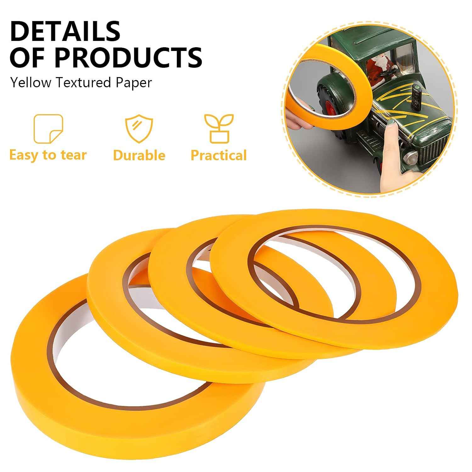 4 Rolls Thin Line Masking Tape Yellow - TTpen