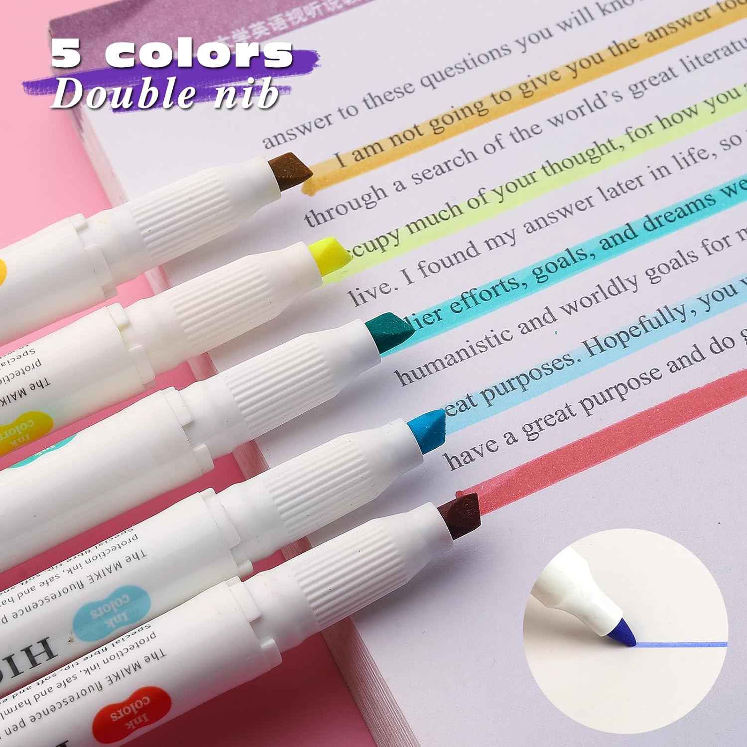 MAIKE Real Mild Pastel Highlighters 5 Fluorescent Colors Markers - TTpen