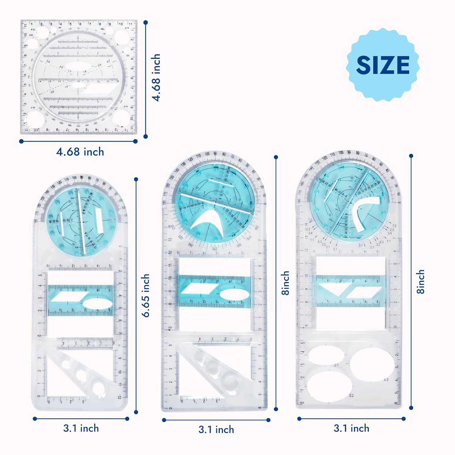 4Pcs Multifunctional Geometric Math Measuring Rulers for Drawing Art