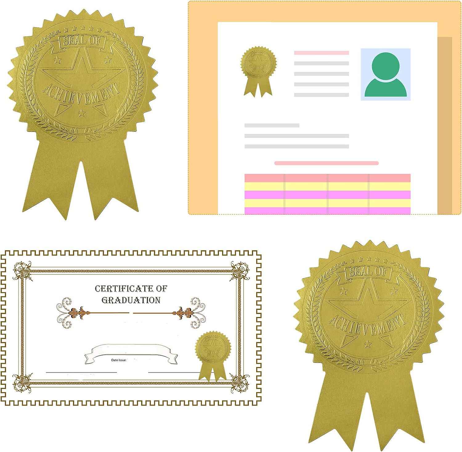 200Pcs Ribbon Embossed Seal and Gold Foil Certificate Stickers - TTpen