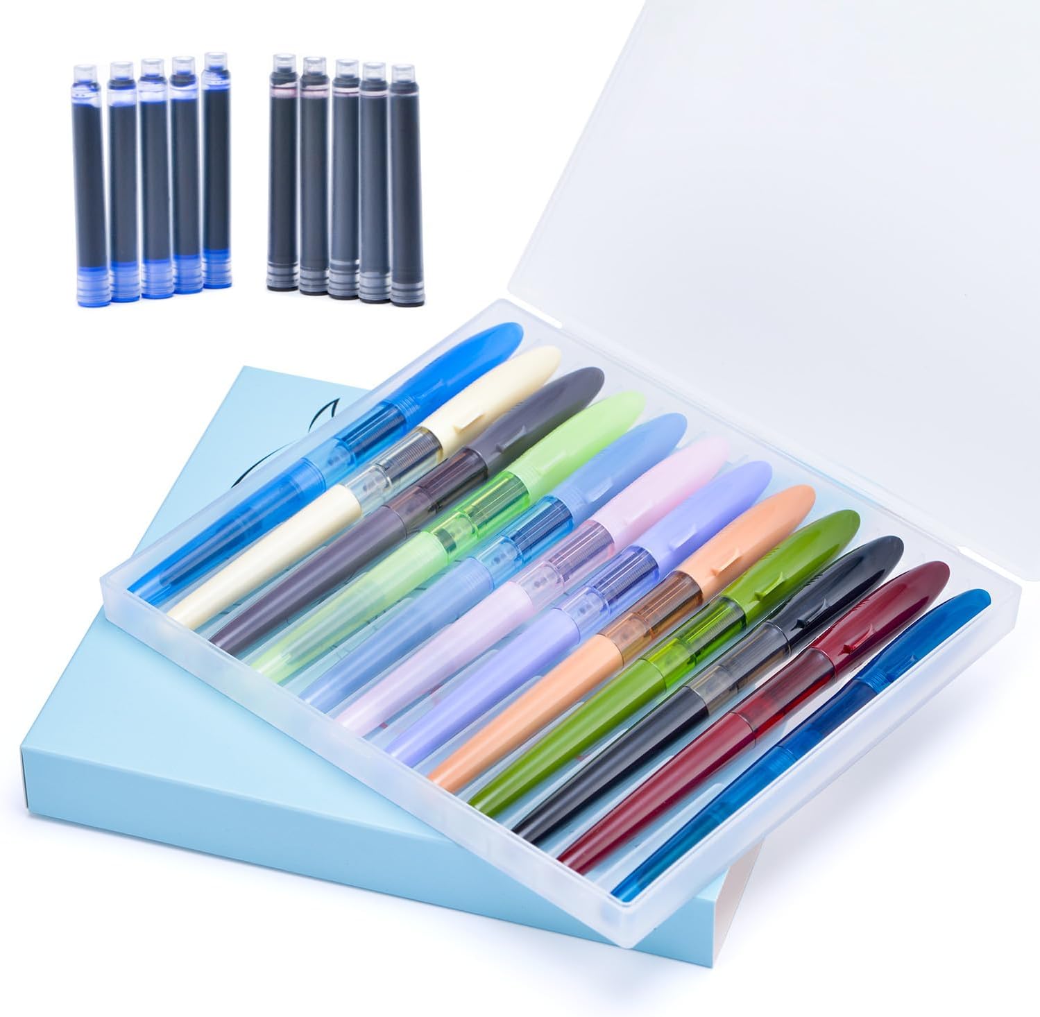 12PCS Jinhao Mako Shark Fountain Pen Fine Nib with 10 Cartridges