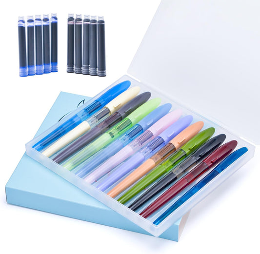12PCS Jinhao Mako Shark Fountain Pen Fine Nib with 10 Cartridges