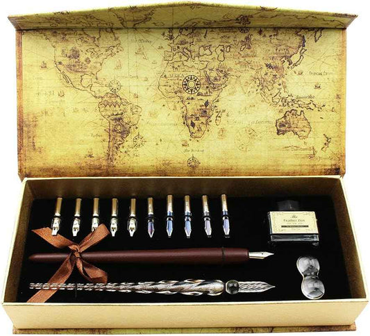 15-Piece Calligraphy Pen Set -Glass Wooden Pen - 11 Nibs & 1 Ink - TTpen