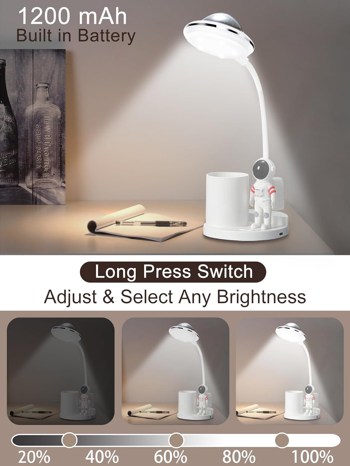 Astronaut Desk Lamp with Pen Holder for Kids,Projector Galaxy Night Light