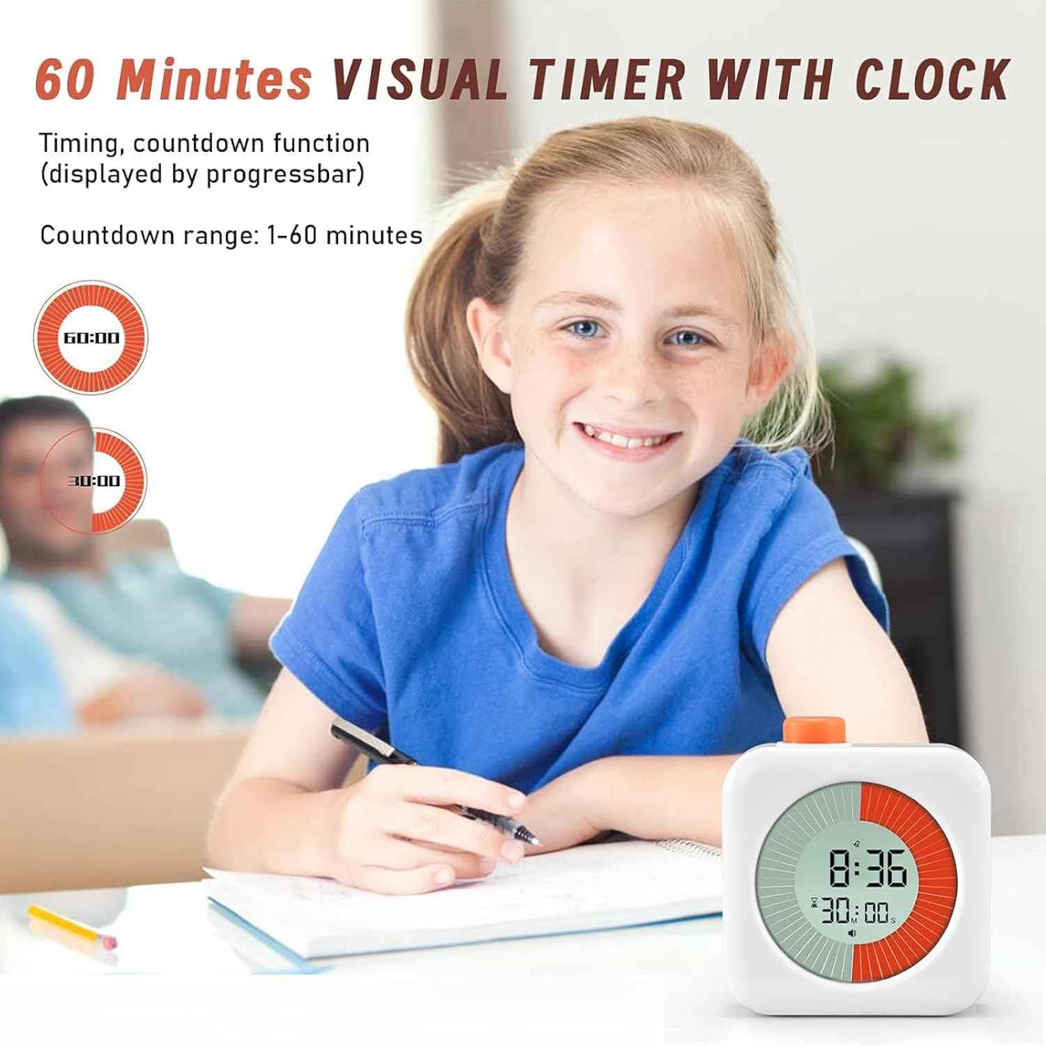 Digital Visual Timer 60-Minute Countdown (3-in-1) for Kids & Adults