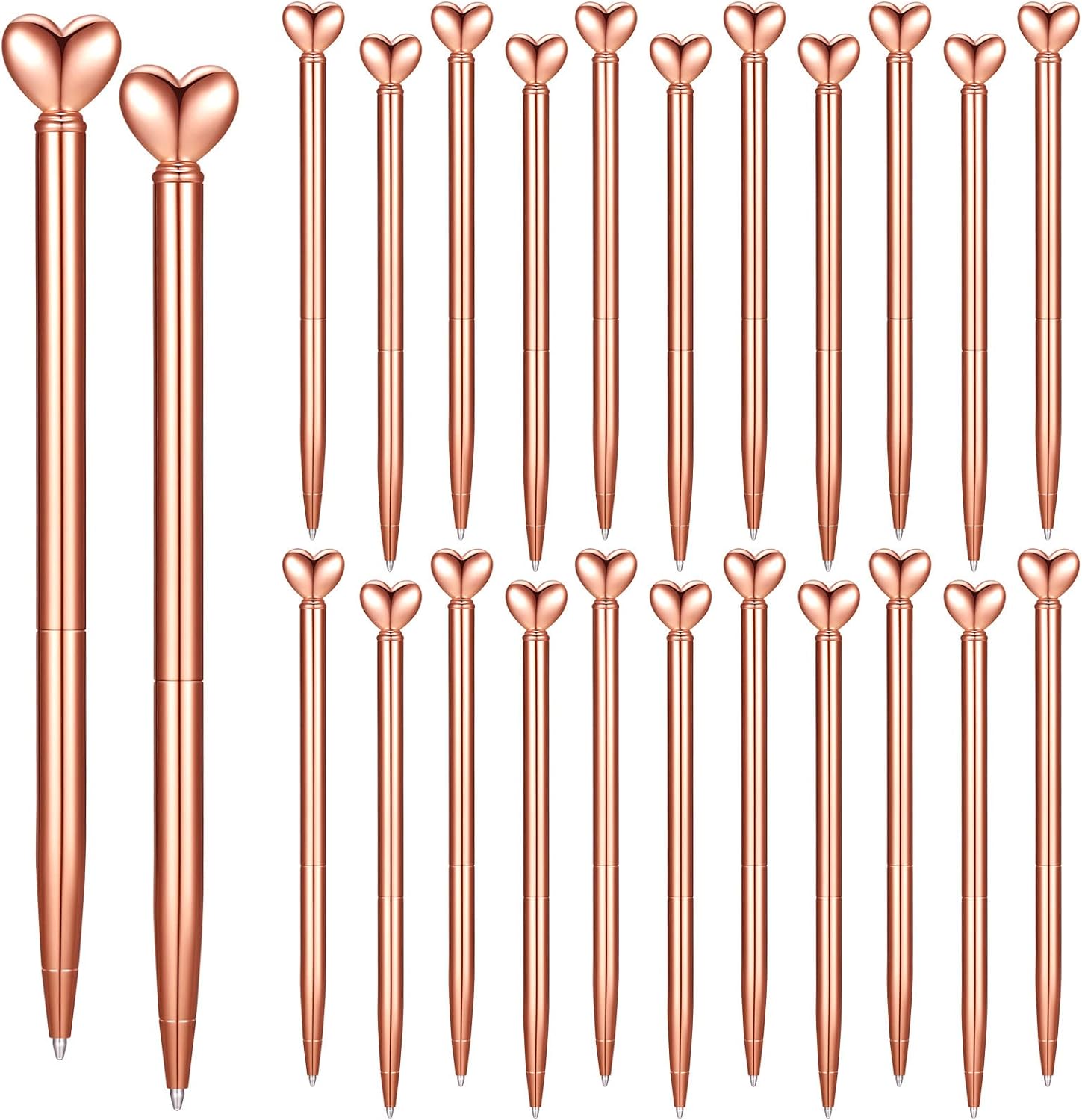 24Pcs Heart Shaped Retractable Metal Ballpoint Pens Rose Gold