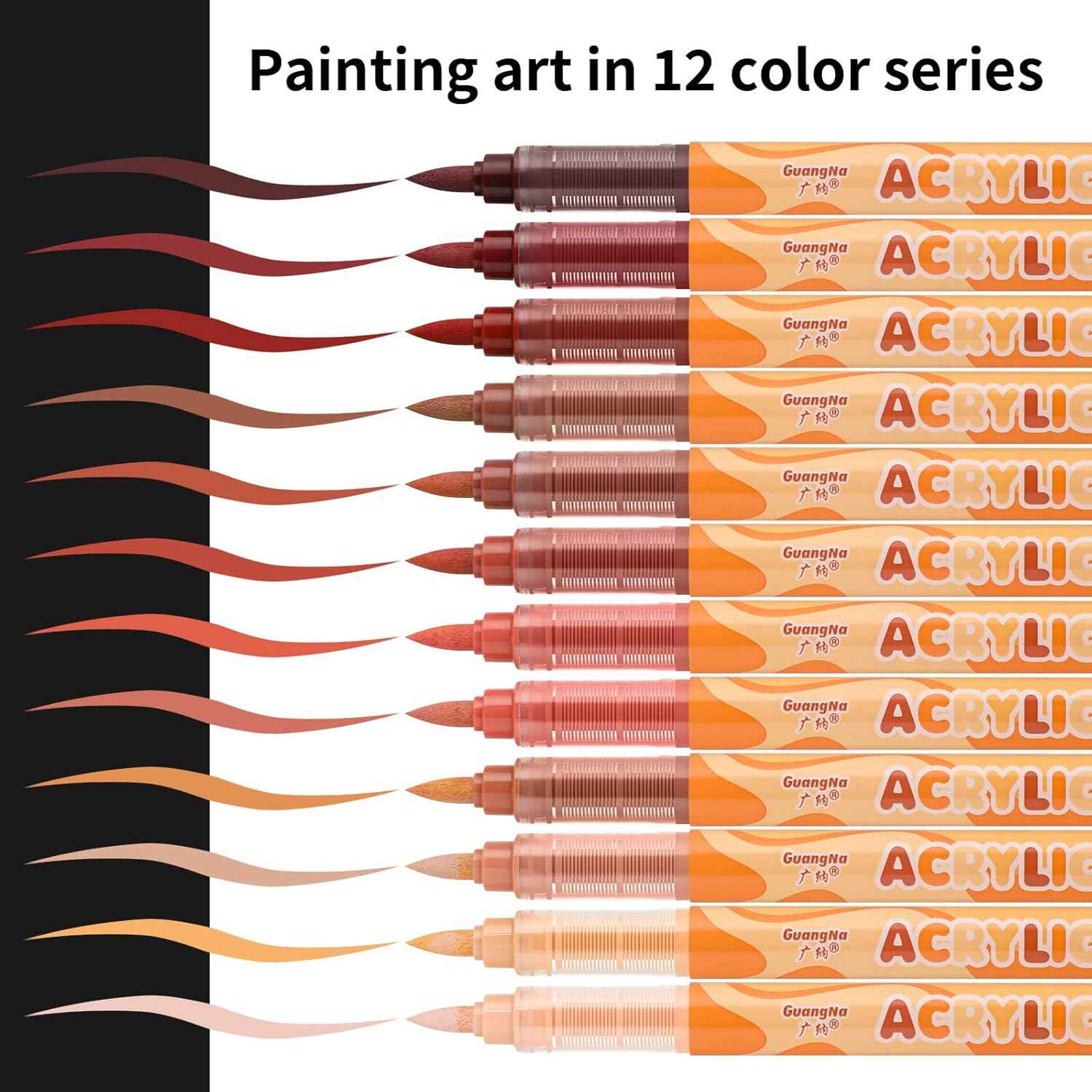 Guangna 8201 Acrylic Paint Markers 12 Skin Tone Colors Soft Brush Tip