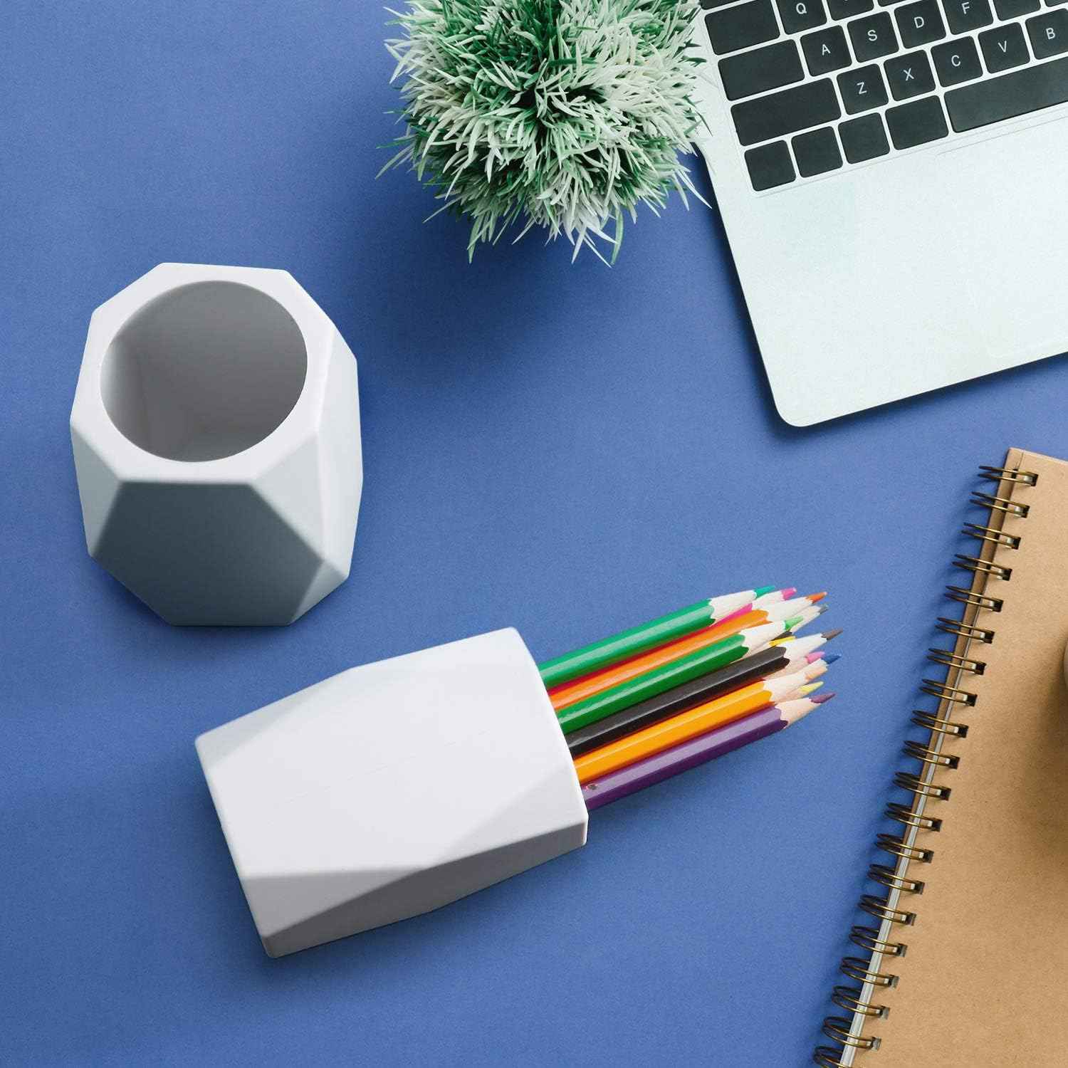 2 Pieces Silicone Pencil Holder for Desk,Geometric Makeup Brush Holder - TTpen