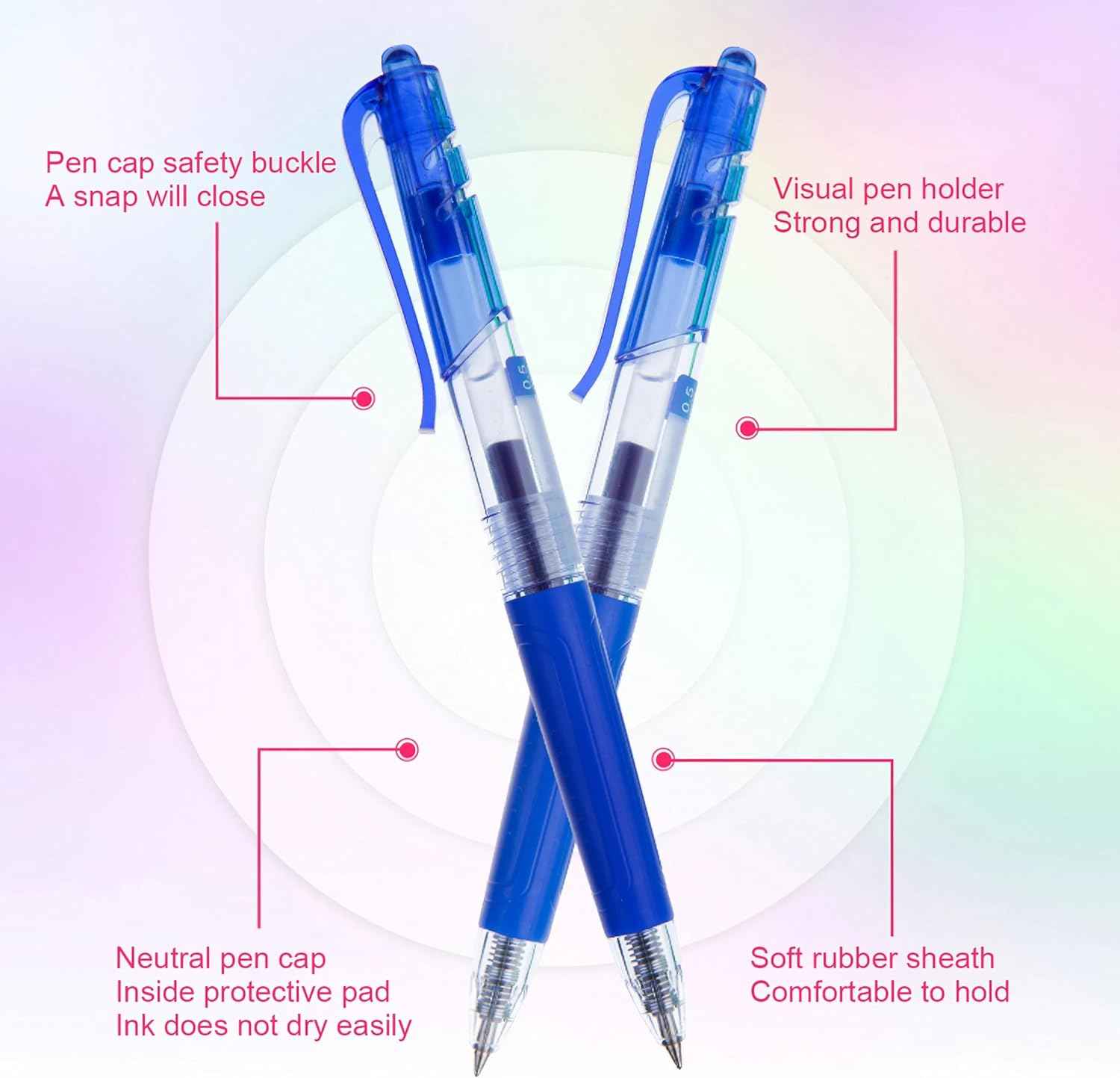 Retractable Liquid Gel Pens with Grip,10 Assorted Ink Colors (0.5 MM) - TTpen