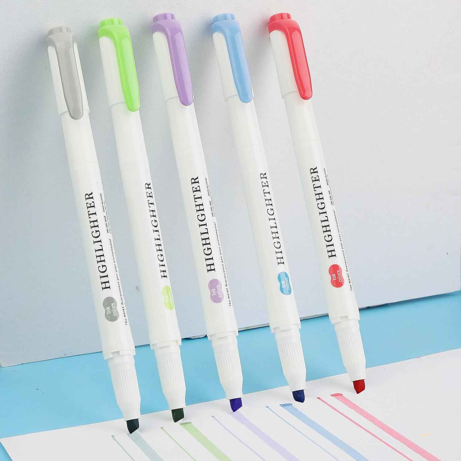 MAIKE Real Mild Pastel Highlighters 5 Cold Colors Markers - TTpen