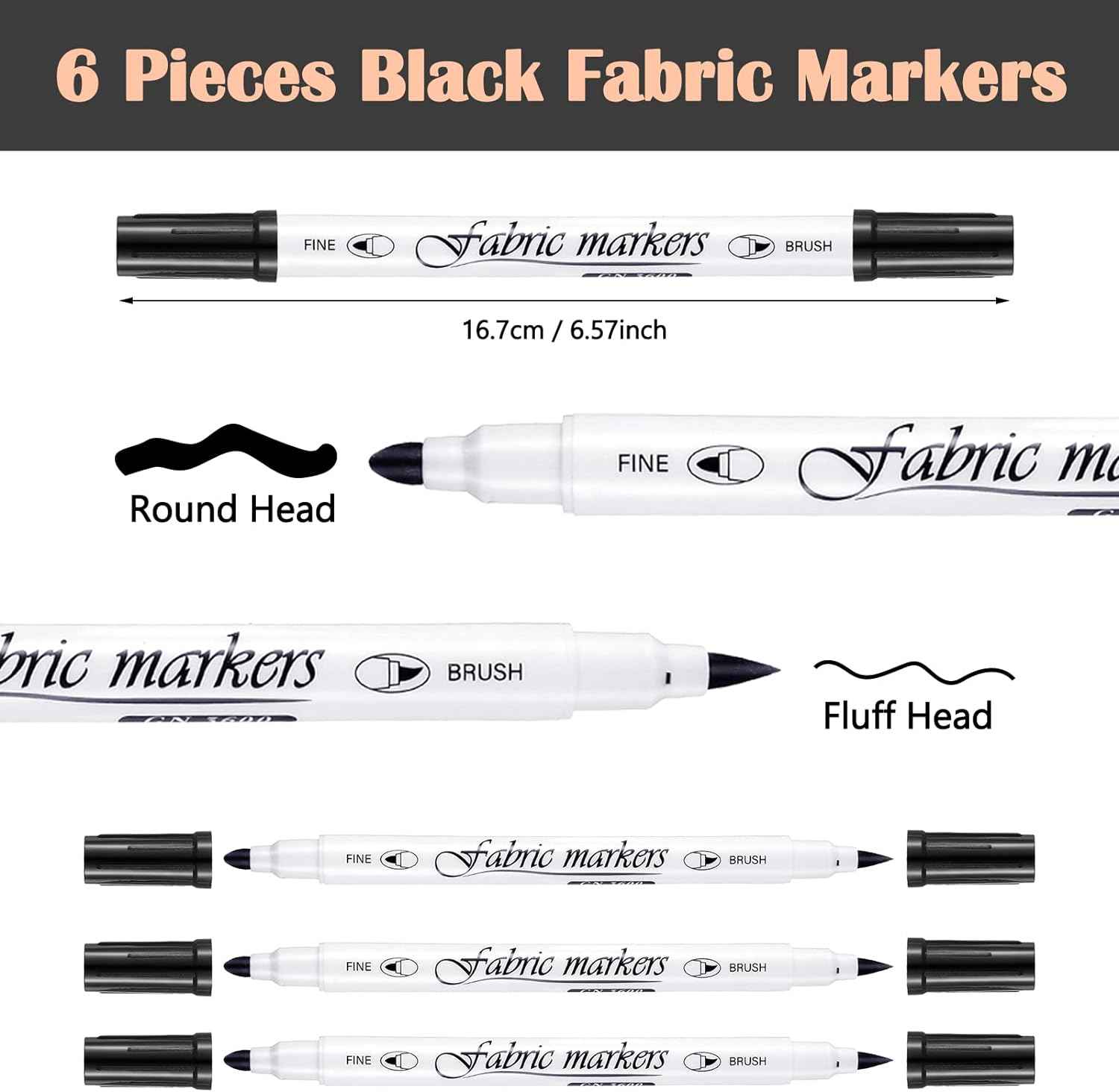 Guangna 6Pcs Fabric Markers Double Ended White Black Color - TTpen