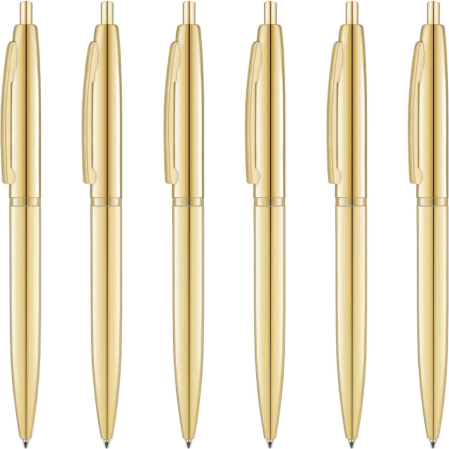 6 Pack Gold Click Ballpoint Pens - Black ink Medium Point - TTpen