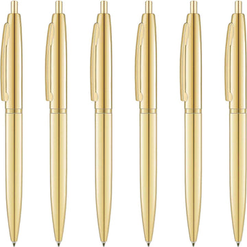 6 Pack Gold Click Ballpoint Pens - Black ink Medium Point - TTpen
