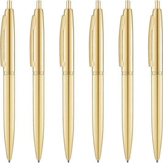 6 Pack Gold Click Ballpoint Pens - Black ink Medium Point - TTpen