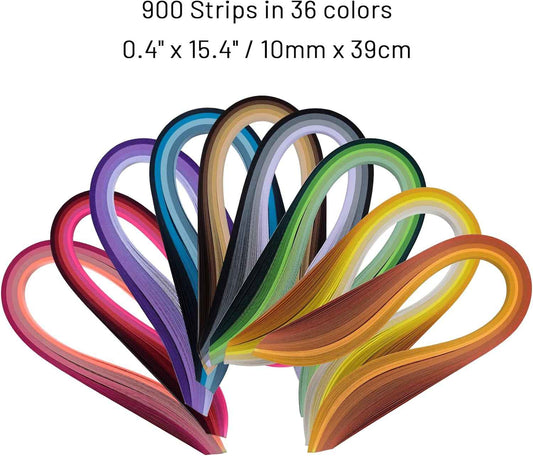 900 Paper Quilling Strips Set,36 Colors width 10mm Length 39cm - TTpen