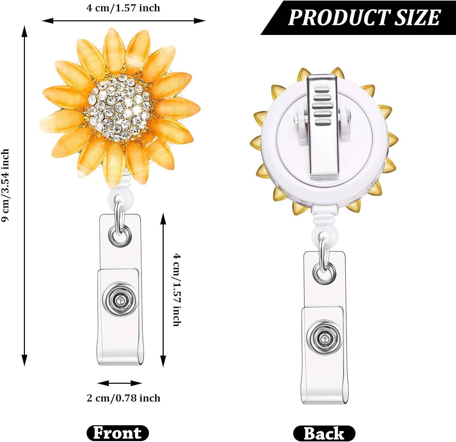Retractable Sunflower Badge Reel Holder with Alligator Clip 2 Pack - TTpen