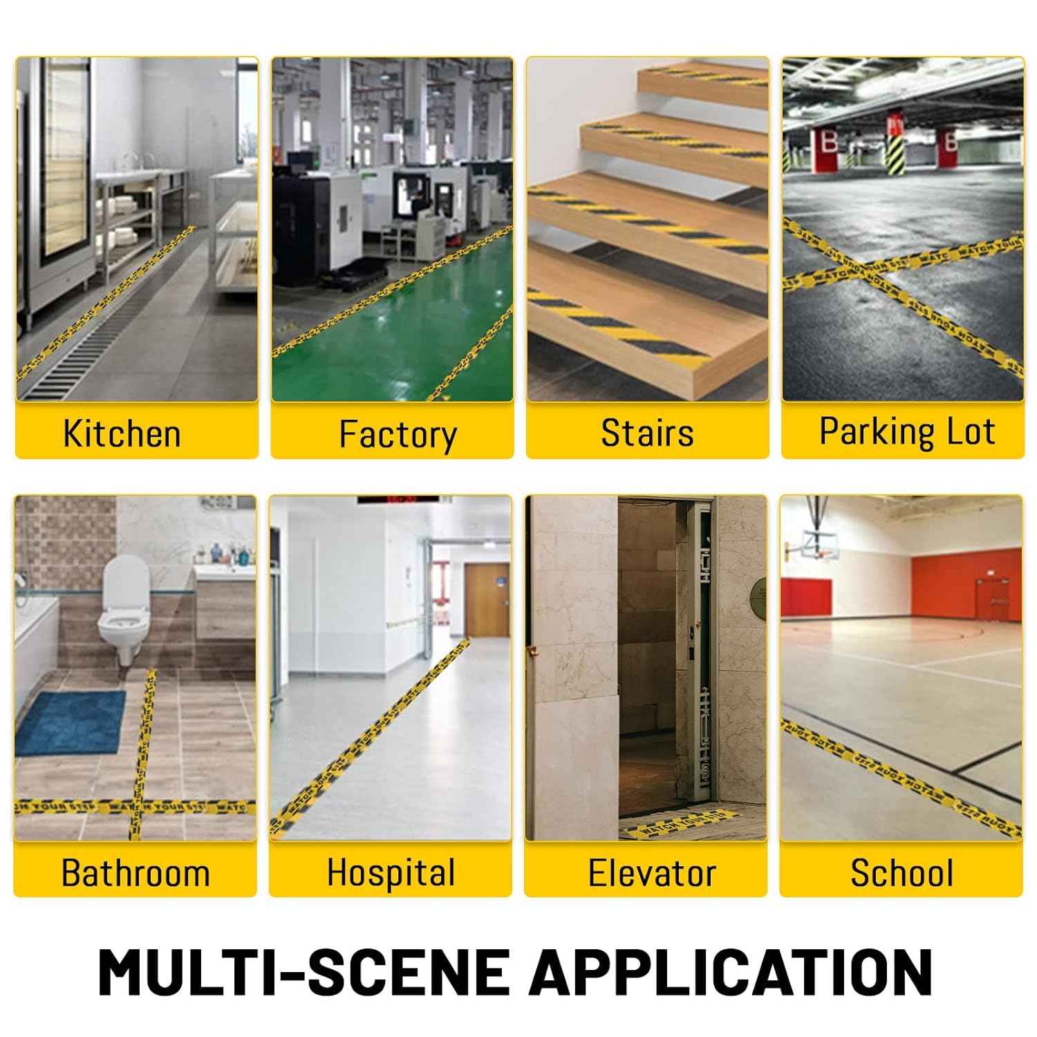 Black Yellow Anti Slip Safety Tape Printed"Watch Your Step CAUTION“