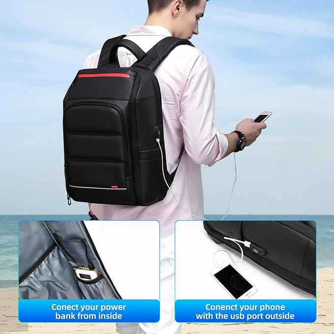 Eurcool Laptop Backpack for Men with USB Charging Port Business Bag,Black,Large - TTpen